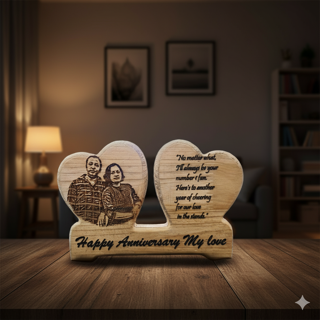 Dual Heart Wooden Plaque