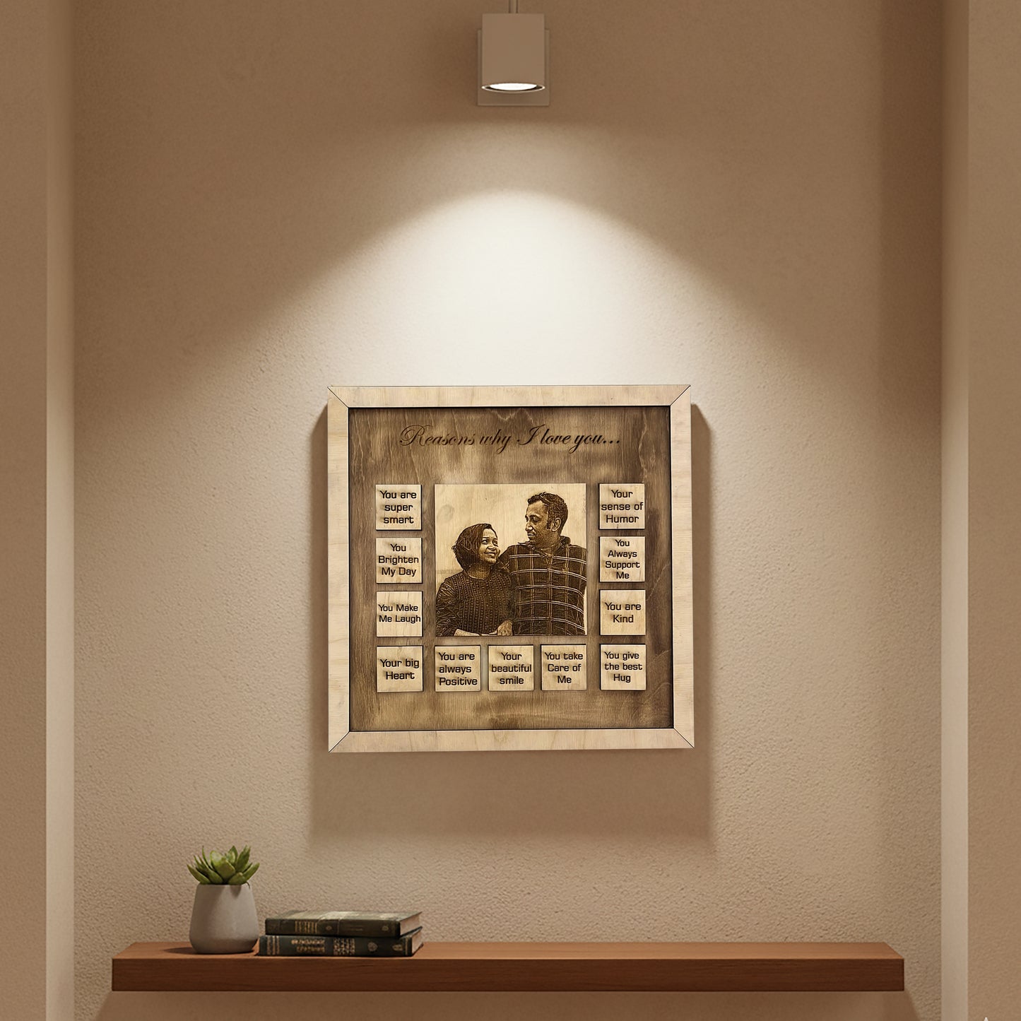 Engraved wooden photo frame