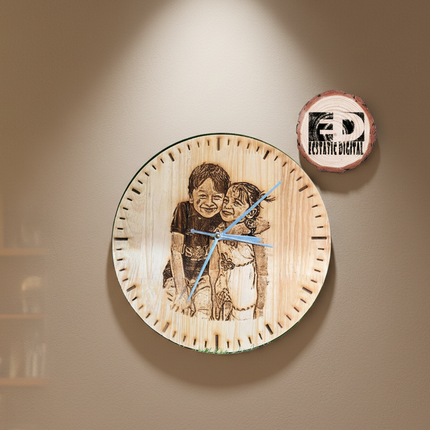 Photo engraved wooden clock