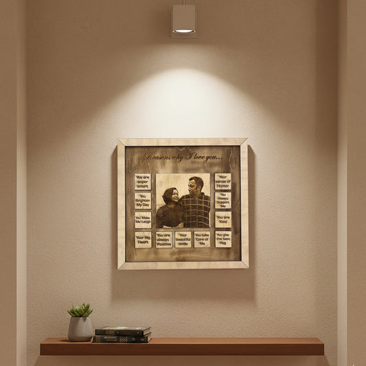 Engraved wooden photo frame